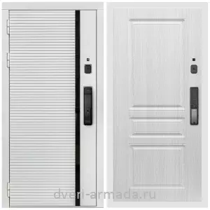 Двери МДФ для квартиры, Умная входная смарт-дверь Армада Каскад WHITE МДФ 10 мм Kaadas K9 / МДФ 16 мм ФЛ-243 Дуб белёный